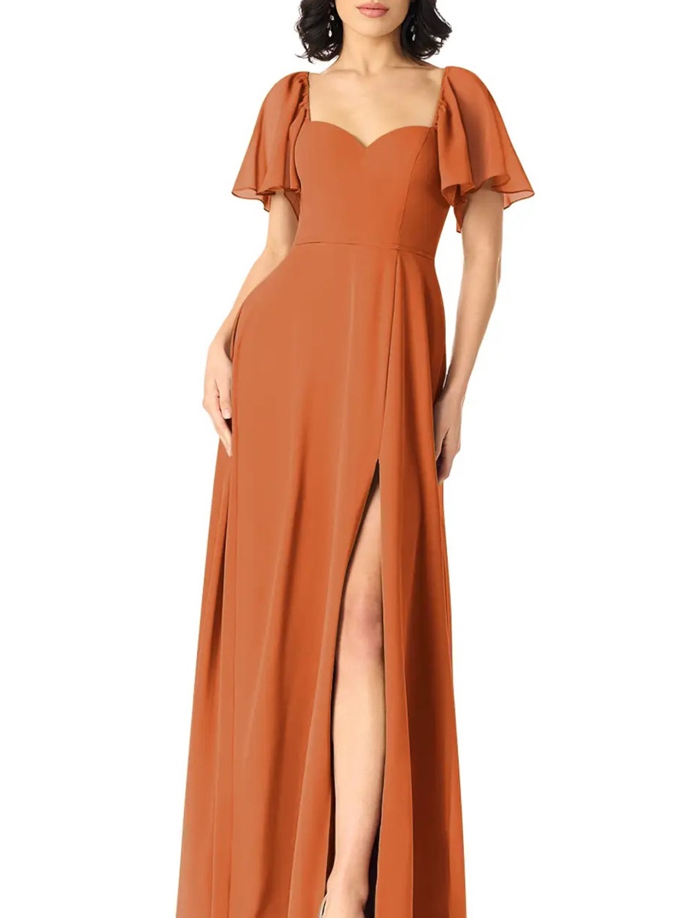 Azazie Cinnamon Flutter Sleeve Formal Bridesmaid Dress NWT Custom Size